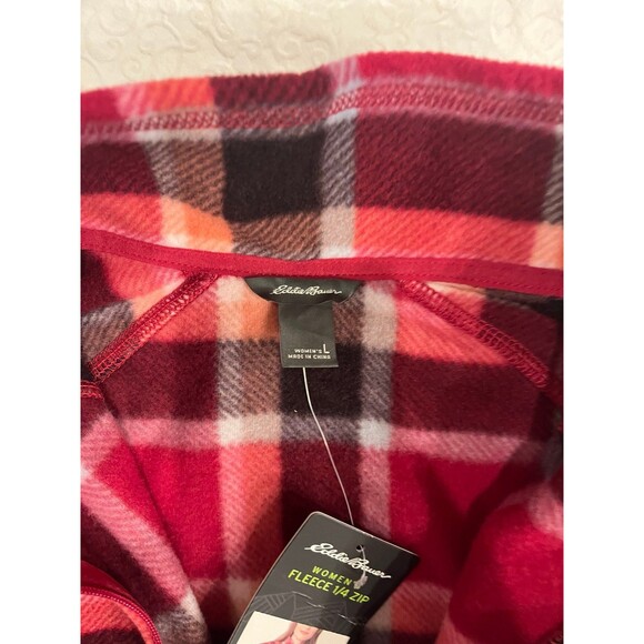 Eddie Bauer womens NWT large fleece pullover 1/4 zip up red plaid - Picture 4 of 10